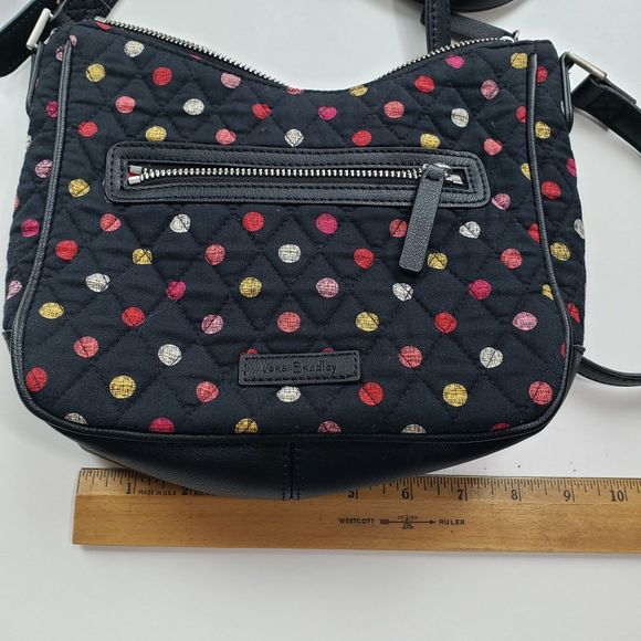 Vera Bradley Crossbody Purse; Black with Colorful Polka Dots; Approx. 8 x 9 x 3 - Picture 7 of 10